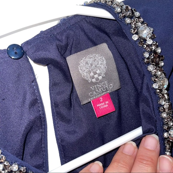 Vince Camuto Chiffon Cape Back Shift Dress NAVY 2 - Picture 10 of 17